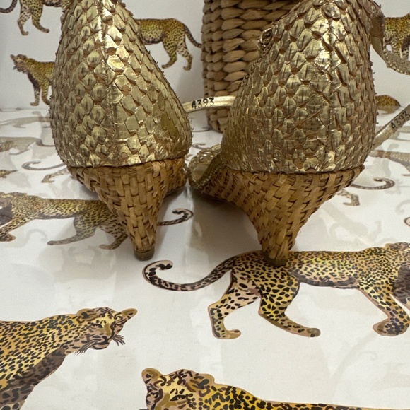 Authentic Prada pre-loved gold strappy lizard  heels/wedges - size 37 1/2 - Picture 3 of 8